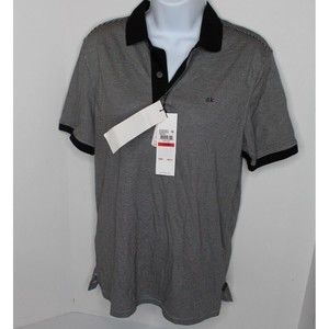 Calvin Klein Women Liquid Touch Short Sleeve Polo Shirt XS black striped